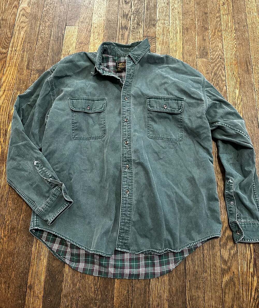 Vintage Eddie Bauer Men's L Flannel Lined Chore Barn Shirt Jacket Made in USA